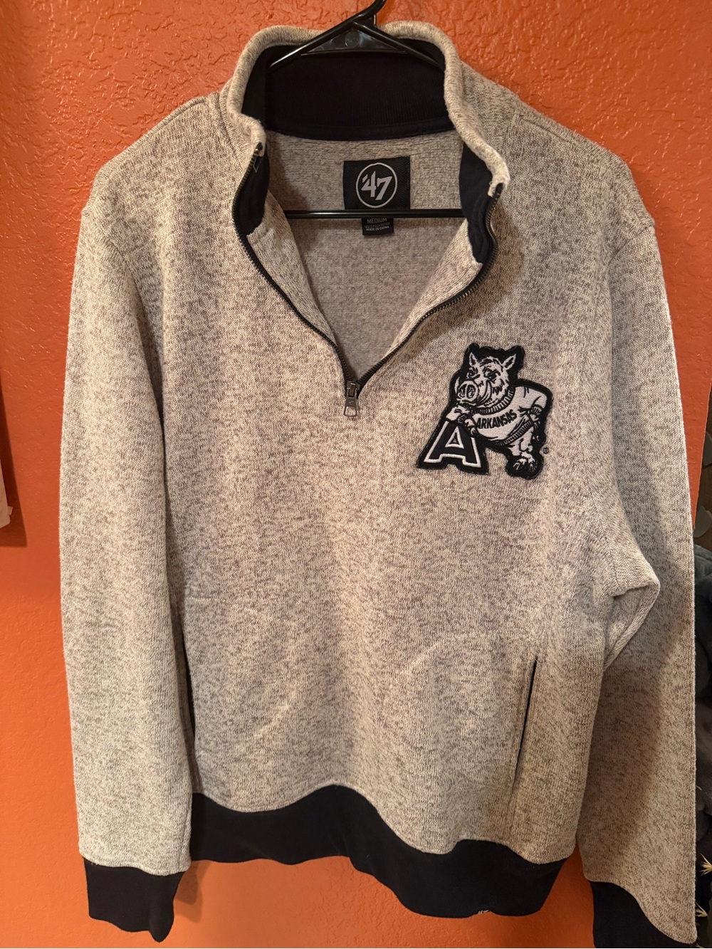 47 Men’s Gray Heather Quarter-Zip Pullover with Navy Trim